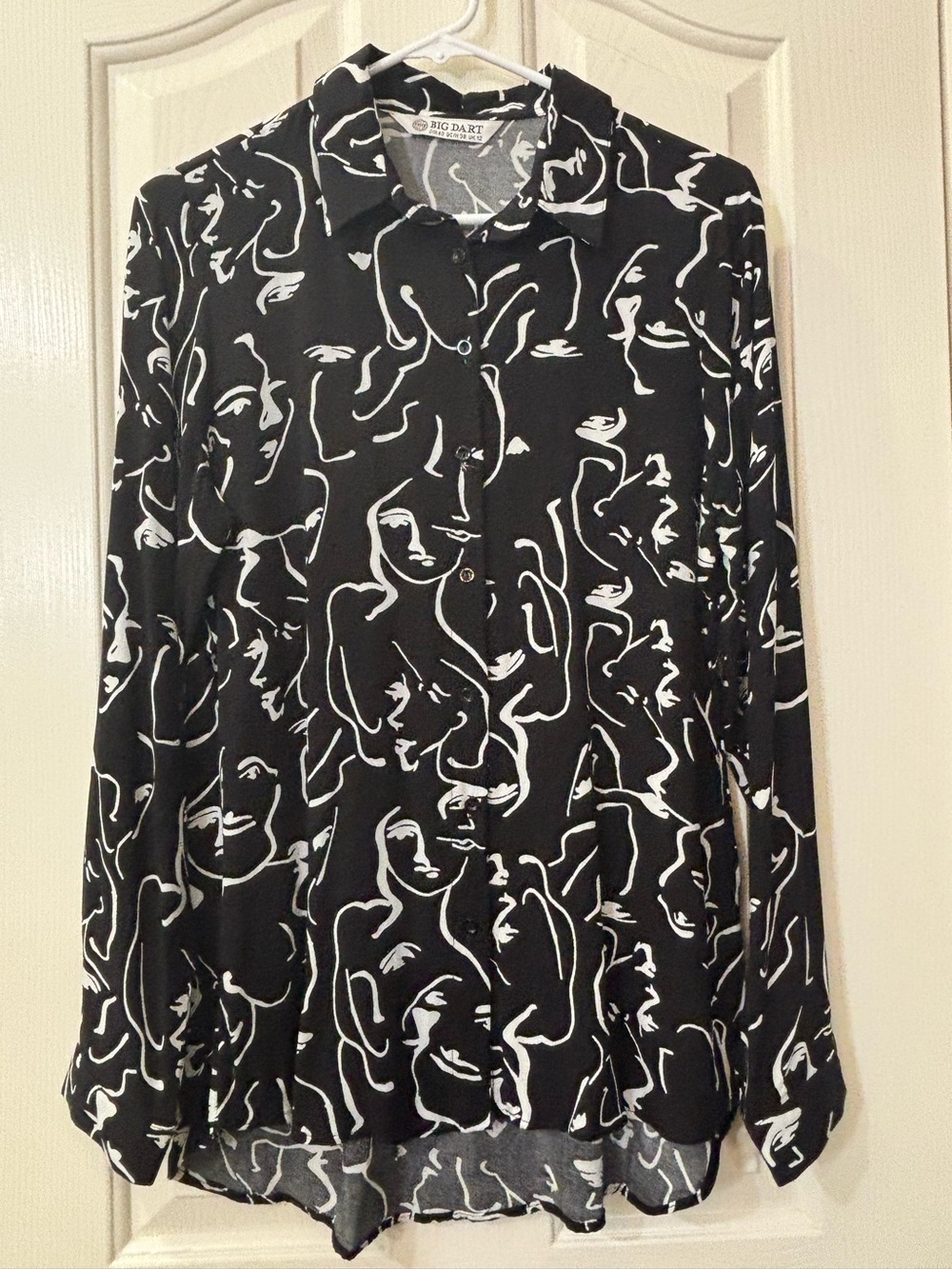 Big Dart Black & White Abstract Button Up Blouse